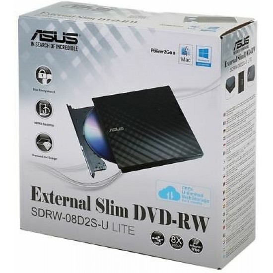 ASUS LITE Portable 8X DVD Drive for Windows & Mac OS | SDRW-08D2S-U