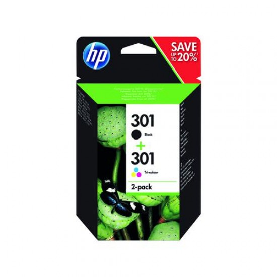 HP 301 Black /Colour Ink Cartridges (Pack of 2) | N9J72AE