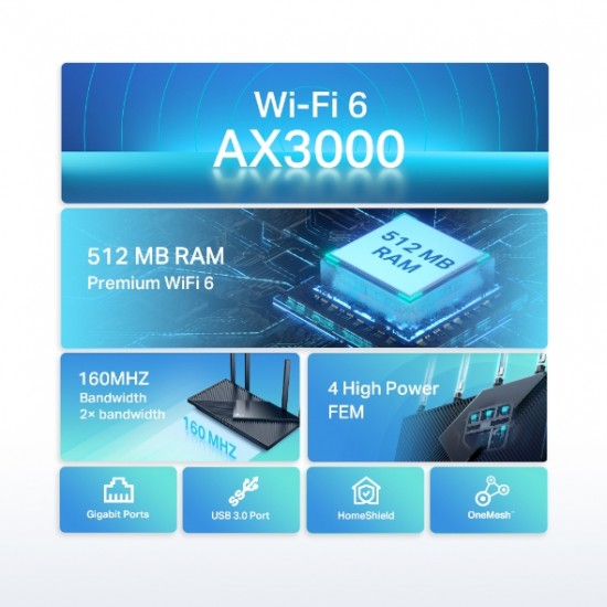 TP LINK Archer AX55 Dual Band Gigabit Wi-Fi 6 Router | AX3000