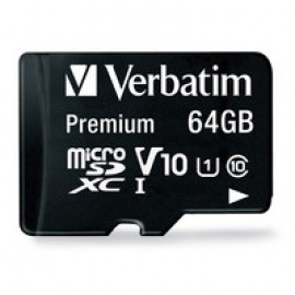 Verbatim 64GB Premium microSDXC Memory Card with Adapter, UHS-I V10 U1 Class 10 | 44084