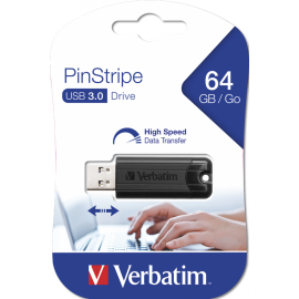 Verbatim 49318 PinStripe USB 3.0 Drive 64GB - Black