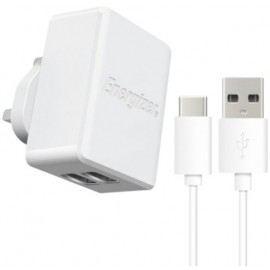 Energizer White wall charger 2.4A 2 x USB inc USB-C 2.0 Cable - ACW2BUKHC23